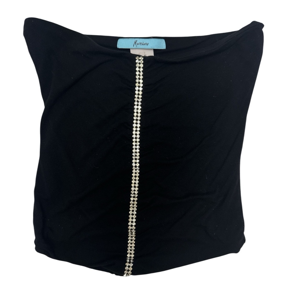 Small S/P Marciano Black Tube Top Ruched with Rhinestones down front middle